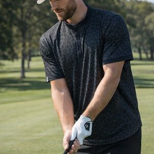 Mantra Mens Golf Polo Performance Shirt Size XL Black Gray Leopard Cheetah